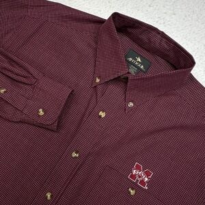 Antigua Mens Mississippi State Bulldogs Button Down Shirt Maroon Micro Check M